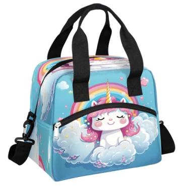 Imagem de hongjinglin Lancheira isolada para mulheres, homens, adultos, reutilizável, à prova d'água, à prova de vazamento, lancheira unicórnio, arco-íris, fofa, grande, refrigeradora, lancheira, bolsas, bolsas