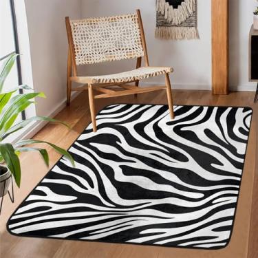 Imagem de Tapete de área para sala de estar, lavável à máquina, estampa de zebra, abstrato, retrô, antiderrapante, tapete macio, para sala de estar, quarto, sala de jantar, berçário, cozinha, decoração de casa
