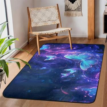 Imagem de Tapete de área para sala de estar, lavável à máquina, borboleta, galáxia, azul, colorido, antiderrapante, tapete macio, para sala de estar, quarto, sala de jantar, berçário, cozinha, decoração de casa