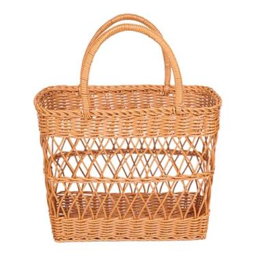 Imagem de Generic Cesta de com alças, lanches portáteis para áreas externas, cestas de flores decorativas e elegantes, cesta de frutas de vime imitação, 32 Cm X 14.5 Cm X 40