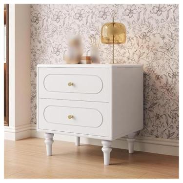 Imagem de SPXMQSS Mesa de cabeceira com 2 gavetas, armário de cabeceira para cama de mola, cômoda de cabeceira de madeira, armário lateral para quarto, sala de estar, 43 x 40 x 48 cm branco