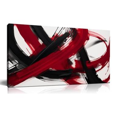Imagem de LAOTOART Arte de parede em tela abstrata para quarto, decoração de parede preta e vermelha para sala de estar, impressões modernas, arte de parede para escritório, tamanho 50 x 101 cm