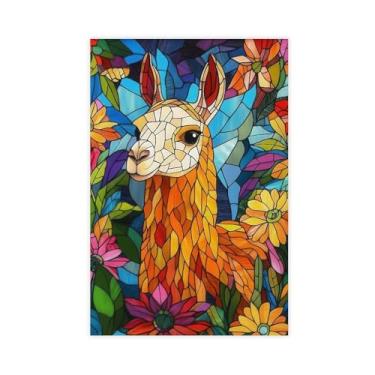 Imagem de Lhamas de animais de vidro manchado em lona pôster estética arte de parede para casa quarto escritório dormitório sala de estar decoração desenquadrar 12 x 18 polegadas (30 x 45 cm)