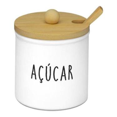Imagem de Açucareiro Pote Porta Açúcar Em Vidro Tingido Branco Com Tampa E Colhe
