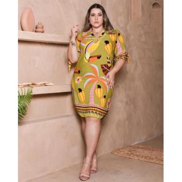 Imagem de Vestido Chamise feminina estampada plus size confortável manga curta -