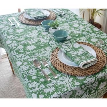 Imagem de VISTALOOM Toalha de mesa com estampa em bloco: 137 x 272 cm, retangular, 100% algodão, pré-encolhida, lavável para primavera, cozinha e jantar, perfeita para pátio, interior e exterior, casa de