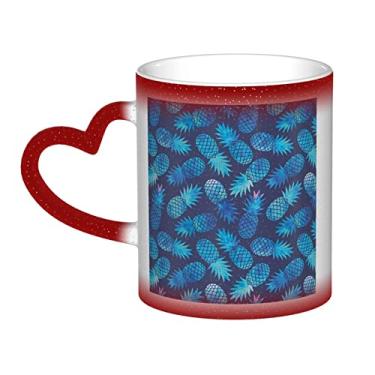 Imagem de Caneca de café divertida de abacaxi azul, copo de cerâmica com mudança de cor sensível ao calor 12 Oz, para café/chá/leite/cacau, para adolescente/aniversário/festival/presentes