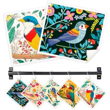 Imagem de Nyixblyre Panos de prato suecos para cozinha, pacote com 5 toalhas de papel reutilizáveis de pássaros florais com 3 ganchos, conjunto de pano de prato lavável, pano de limpeza absorvente para lavar