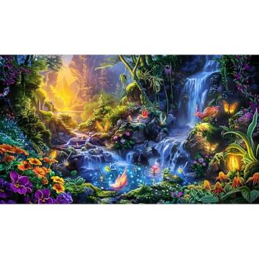 Imagem de Fundo de aquário cachoeira fantasia jardim flores vaga-lumes fundo tanque de peixes enevoado Glen Valley Wonderland réptil tanque fundos fadas luzes mágicas fundo tanque lagoa tranquila 122 x 45,7 cm