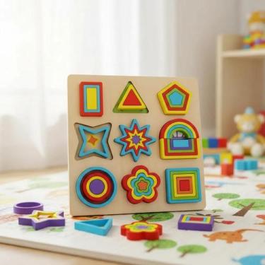 Imagem de Quebra Cabeça Encaixe Divertido Formas e Cores Geometrico Educativo MD