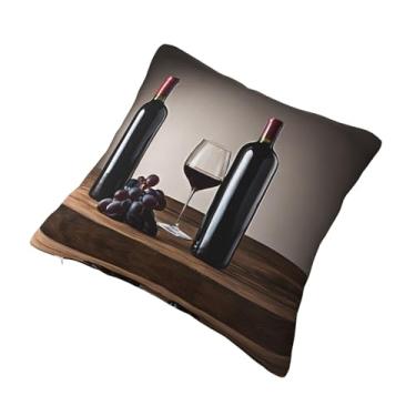 Imagem de Almofada quadrada decorativa com estampa de vinho de uva - Design reversível, zíper oculto, poliéster macio para sofá, cama e carro - Hipoalergênico 61 cm x 61 cm