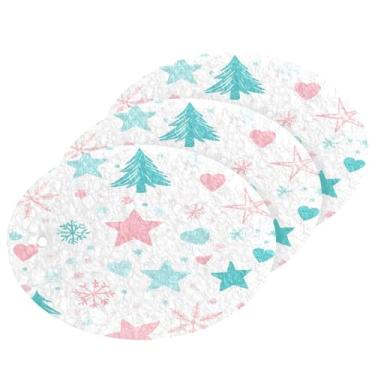 Imagem de Wassud Esponja de polpa de madeira para decoração de Natal, pacote com 3 esponjas de cozinha para limpeza, esfregão resistente para panelas antiaderentes pia banheiro, suprimentos de limpeza doméstica