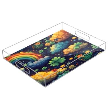 Imagem de STAYTOP Bandeja de acrílico para servir no Dia de São Patrício, trevo da sorte, 15,7 x 11,20 cm, à prova de derramamento, organizador de bancada para café da manhã, chá, comida, maquiagem