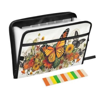 Imagem de Wassud Flores e borboletas 13 bolsos organizador de arquivos sanfonado pastas de arquivo expansíveis com abas e adesivos, tamanho carta A4 papel recibo documento pasta organizador para viagem de
