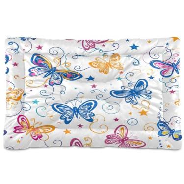 Imagem de Wassud Cama de cachorro com borboletas coloridas para cães pequenos, tapete lavável para animais de estimação, cama de gato para dormir, viagens, 45 x 61 cm