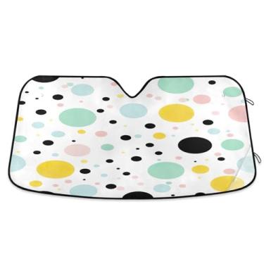 Imagem de STAYTOP Protetor solar de para-brisa de carro com pontos coloridos, protetor de viseira dobrável, bloqueia raios UV e acessórios para proteger carros, SUVs, caminhões-S