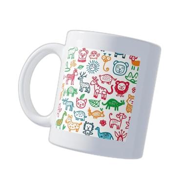 Imagem de Caneca Xícara Café Porcelana 300ml com Desenho de Animais Coloridos do Zoológico
