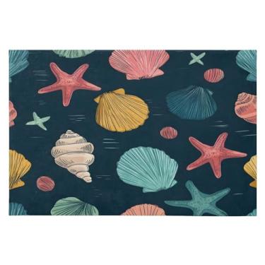 Imagem de CEBUGI Tapete de área 60 x 90 cm macio lavável tapete antiderrapante com revestimento de borracha e tapetes de área de estrela do mar para sala de estar, quarto, decoração de casa