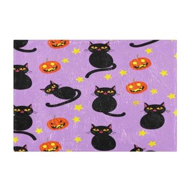 Imagem de Burbuja Tapete de banho Pumpkins Black Cats, tapete de banheiro absorvente extra macio com suporte antiderrapante para banheiro, banheira, chuveiro, 41 x 61 cm