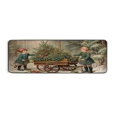 Imagem de Burbuja Tapete de corredor de árvore de Natal 61 x 183 cm, tapete lavável antiderrapante com suporte de borracha, tapete para sala de estar, corredor, decoração de casa