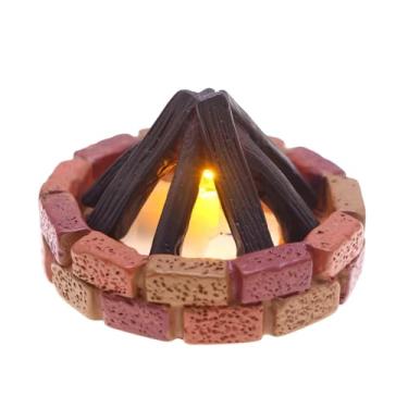 Imagem de MERIGLARE Fogueira em miniatura para casa de bonecas, brinquedo iluminado de faz de conta, mini fogueira falsa com LED, decoração para casa de bonecas e jardim