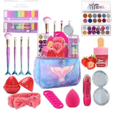 Imagem de Kit de Maquiagem Infantil, 11 Itens, com Maleta Sereia, Paletas de Sombras, Glitter, Pincéis e Acessórios