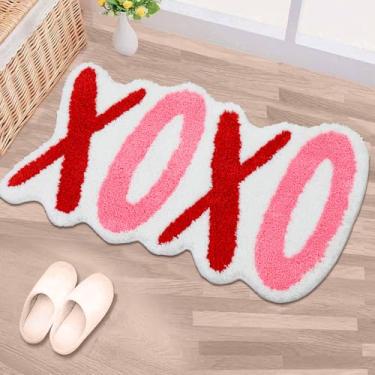 Imagem de Boao Tapete de Dia dos Namorados XOXO Love Tapete de banheiro 43 x 73 cm Tapete antiderrapante para banheiro, cozinha, tapete de banho macio e absorvente, tapete de piso interno, decoração de banheiro