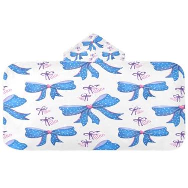 Imagem de CEBUGI Blue Bows Toalha de banho com capuz para crianças toalha de banho macia absorvente com capuz 127 x 59,7 cm toalha de banho de praia para meninos e meninas