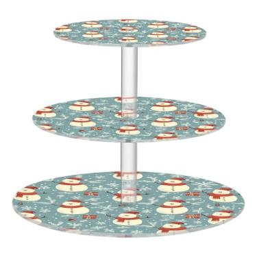 Imagem de CEBUGI Suporte de cupcake de 3 camadas, elementos de Natal, suporte redondo para bolo, torre, bandeja de servir em camadas de acrílico para chá, chá de bebê, casamento e mais
