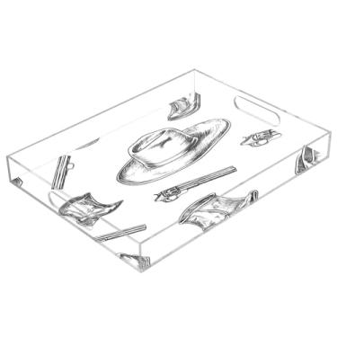 Imagem de STAYTOP Bandeja acrílica para servir chapéu e arma de cowboy norte-americano, 15,7 x 11,20 cm, bandejas decorativas à prova de derramamento, organizador de bancada para café da manhã, chá, comida