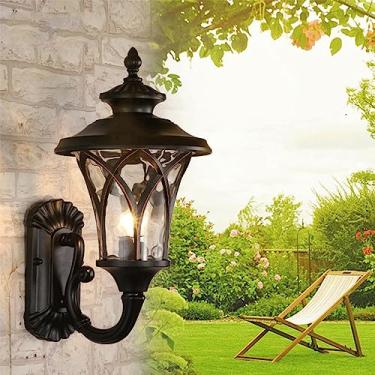 Imagem de Arandela de parede, luminária de parede externa em metal e vidro, lanterna de metal, luminária de parede clássica para terraço, casa, pátio, jardim, corredor, fachadas externas.