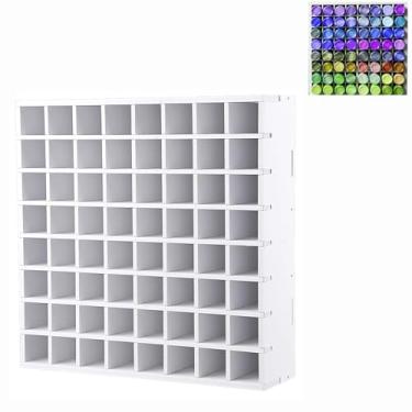 Imagem de Ntwoiee 64Grids Rack organizador de tintas, suporte de tintas artesanais montável na parede, suporte organizador de garrafas de tinta para tintas acrílicas de 56,7 g