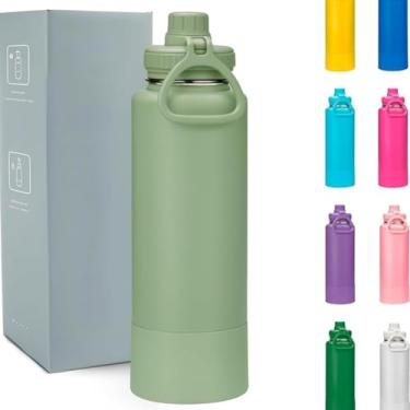 Imagem de Garrafa Térmica 800ml - Duplamente Isolada, Aço Inox 304, Base Emborrachada Anti Derrapante, Mantém Bebidas Quentes por 12 Horas e Geladas por 24 Horas, (verde militar)