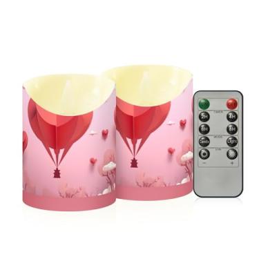 Imagem de Wassud Pacote com 2 balões em forma de coração (2) velas sem chama com controle remoto, velas realistas cintilantes com temporizador, velas decorativas para Natal, casamento, festa, decoração de casa