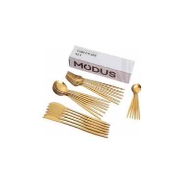 Imagem de Jogo de Talheres Clássico, Inox, 24 Peças, 6 Garfos, 6 Facas com Serra, 6 Colheres, 6 Colheres de Chá