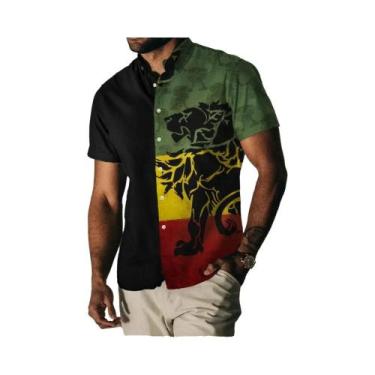 Imagem de Camisa Casual Vintage Havaiana Masculina Com Estampa Floral Arco-Íris 