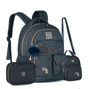Imagem de Mochila Costas Lancheira Térmica Estojo Rebecca Bonbon Jeans
