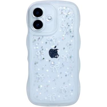 Imagem de Qokey Capa para iPhone 16 de 6,1 polegadas, estrela brilhante e design de alça de borda curvada, capa de TPU transparente à prova de choque de grau militar, proteção brilhante, resistente a arranhões