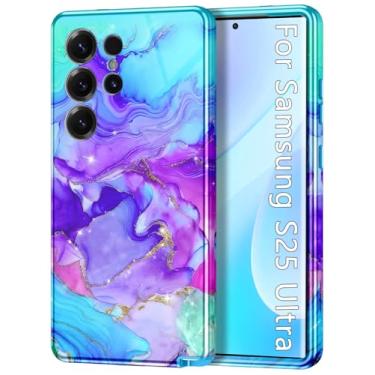 Imagem de Btscase Capa para Samsung Galaxy S25 Ultra, [Teste de Queda de Grau Militar] Design de Padrão de Mármore Slim Robusto À Prova de Choque Mulheres Meninas Homens Capa Protetora Antiarranhões, Azul Céu