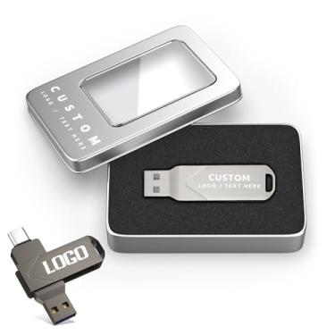 Imagem de Flash Drive OTG de metal giratório personalizado - conector duplo USB 3.0 e tipo C | Presente de drive USB de marca para eventos corporativos, promoções, casamentos | logotipo personalizado e