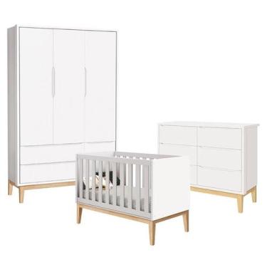Imagem de Quarto de Bebê Classic 3 Portas e Cômoda 6 Gavetas Branco com Pés Made