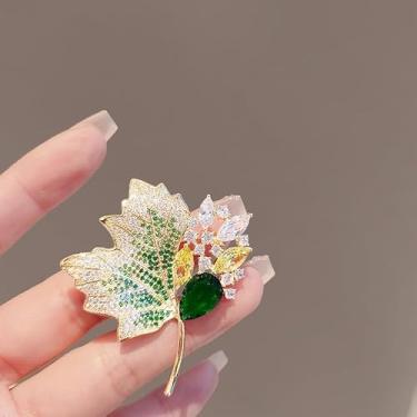 Imagem de Broche de folha de bordo, broche de cristal de strass para festa, formatura, casamento, ação de graças, presente de joias de outono, 5CM, Zinco, Sem Pedra Preciosa