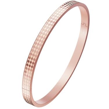 Imagem de Pulseira feminina banhada a ouro 18 K, pulseira de ouro de textura elegante, pulseira de ouro da amizade, não mancha, joia de ouro moderna para aniversário, presente de Natal, ouro rosa, 17 cm