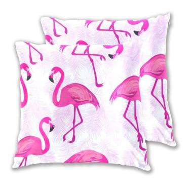 Imagem de Joitme Conjunto de 2 capas de almofadas de folhas tropicais flamingos rosa com 2 fronhas fofas para decoração de casa, estética, 50 x 50 cm, 2 peças