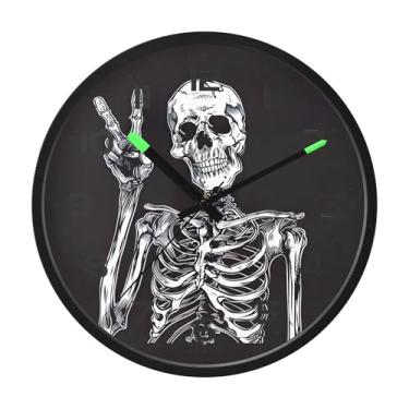 Imagem de SEHANY Relógio artístico de parede de caveira silencioso, sem tique-taque, relógio redondo operado por bateria, controle de som, luz noturna, relógios de parede para sala de estar, cozinha, quarto