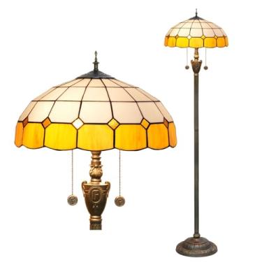 Imagem de Luminária de chão estilo Tiffany [2 lâmpadas][40,6 cm L x 157,5 cm A] Luminária decorativa para casa, estilo mediterrâneo com vitrais antigos, ideal para leitura em pé na sala de estar, quar