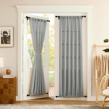 Imagem de Tollpiz Cortina de porta de linho, cortinas semitransparentes, cortinas de janela boho com bolso duplo para varão, 137 x 203 cm de comprimento, cinza prateado, 1 painel