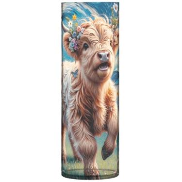 Imagem de Noite Estrelada Vaca Highland Bonito Cilindro Centerpiece Vasos para Mesa Vaso Grande Vaso Bonito Personalizado Floral Moderno Decoração de Quarto, 30 cm x 9,9 cm