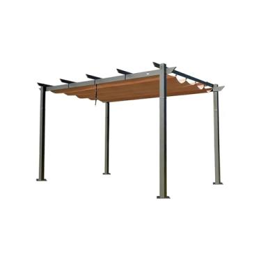 Imagem de CMOLVUR Toldo retrátil 3 x 3 m, com proteção contra sol e chuva, incluindo parafusos de expansão de pregos de solo adequados para terraços, jardins, quintais (marrom) (3X4M)