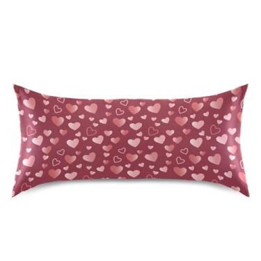 Imagem de Wassud Fronha de cetim de coração vermelho para o dia dos namorados para cabelo e pele fronhas de seda lisa king size respiráveis com fecho de envelope